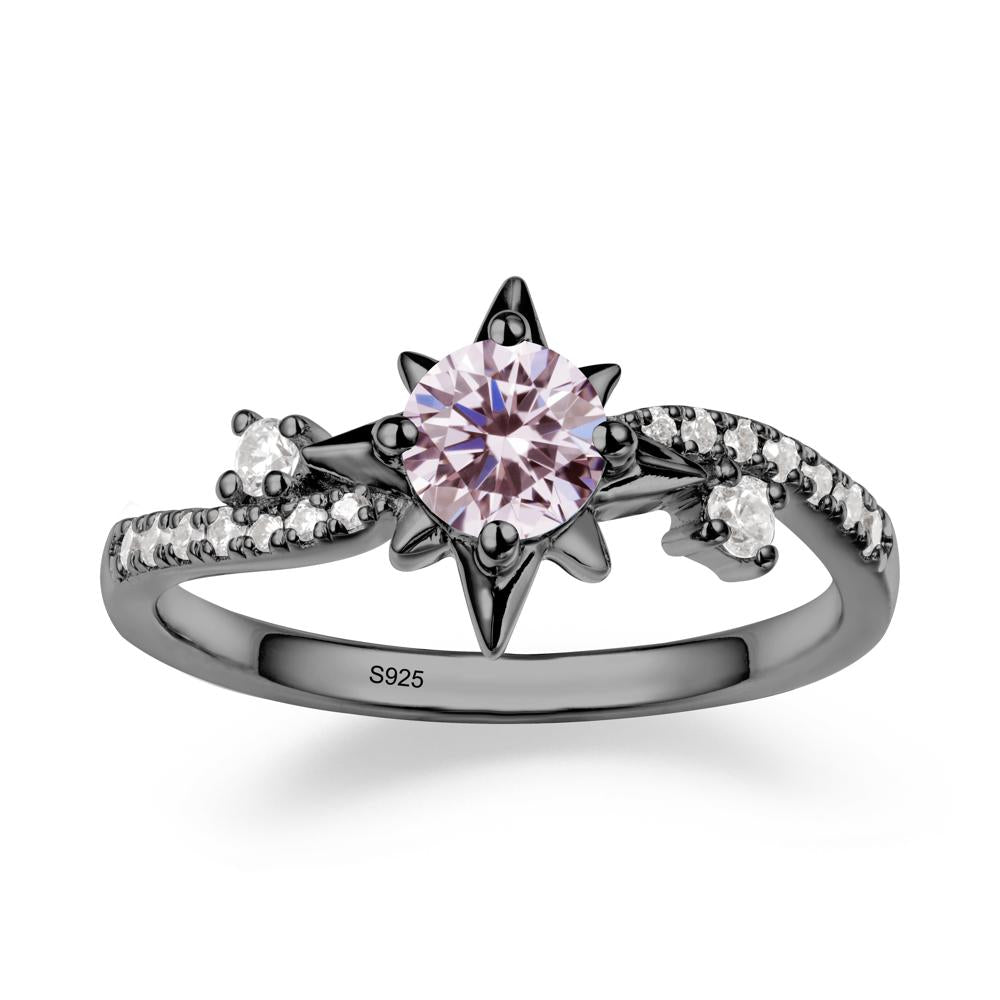 8-Pointed Star Round Pink Cubic Zirconia Ring - LUO Jewelry #metal_black finish sterling silver