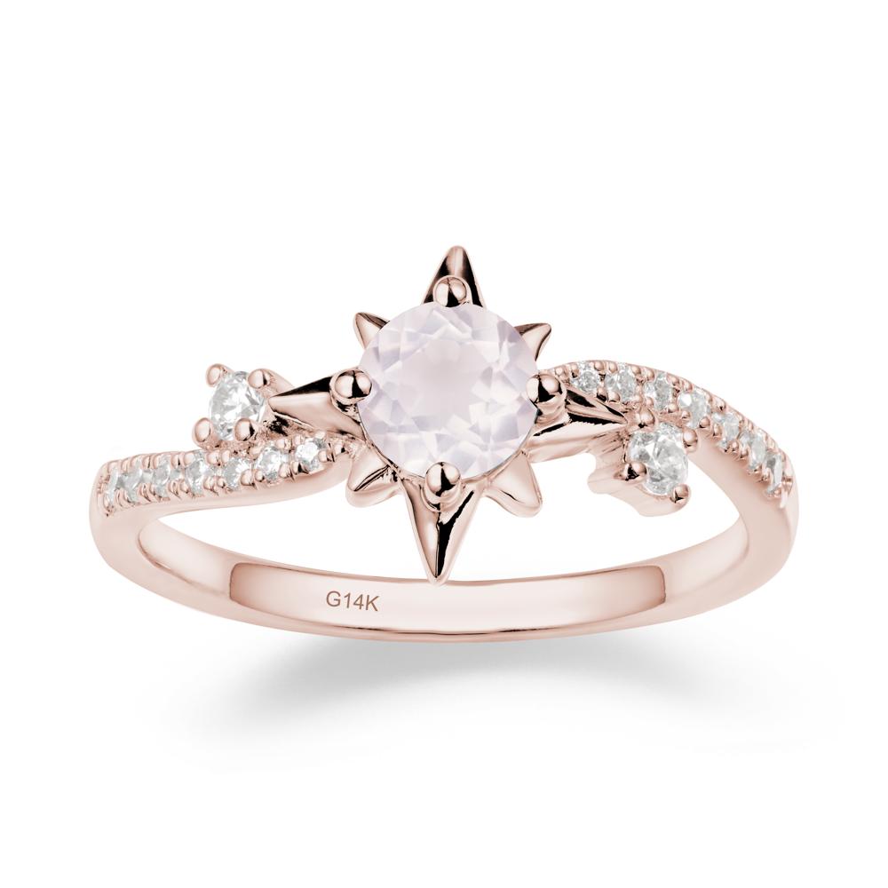 8-Pointed Star Round Rose Quartz Ring - LUO Jewelry #metal_14k rose gold