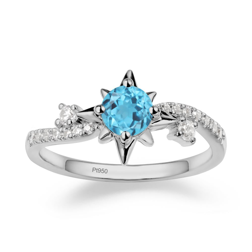 8-Pointed Star Round Swiss Blue Topaz Sterling Silver Ring - LUO Jewelry #metal_platinum