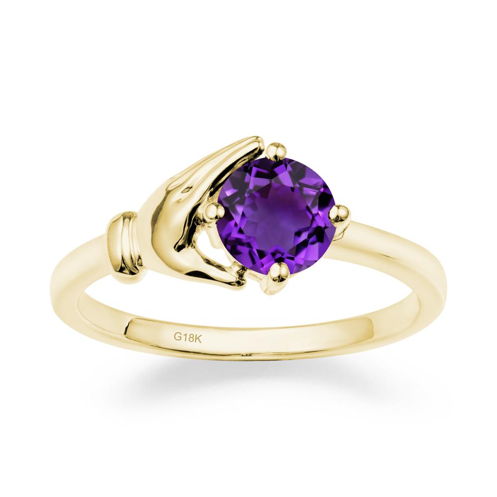 Amethyst Cupping Hand Ring In 14K Gold - LUO Jewelry #metal_18k yellow gold