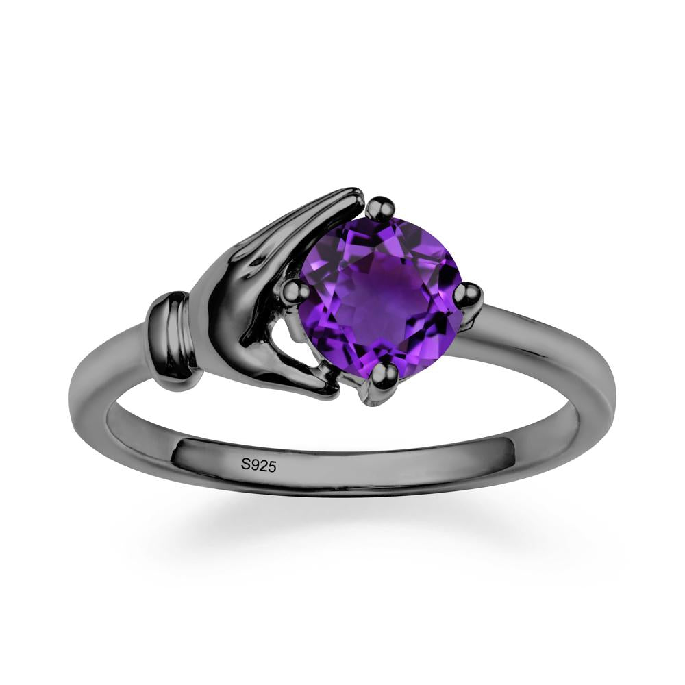 Amethyst Cupping Hand Ring In 14K Gold - LUO Jewelry #metal_black finish sterling silver