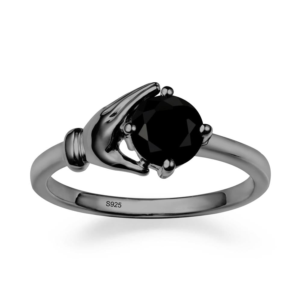 Black Spinel Hand Shaped Ring - LUO Jewelry #metal_black finish sterling silver