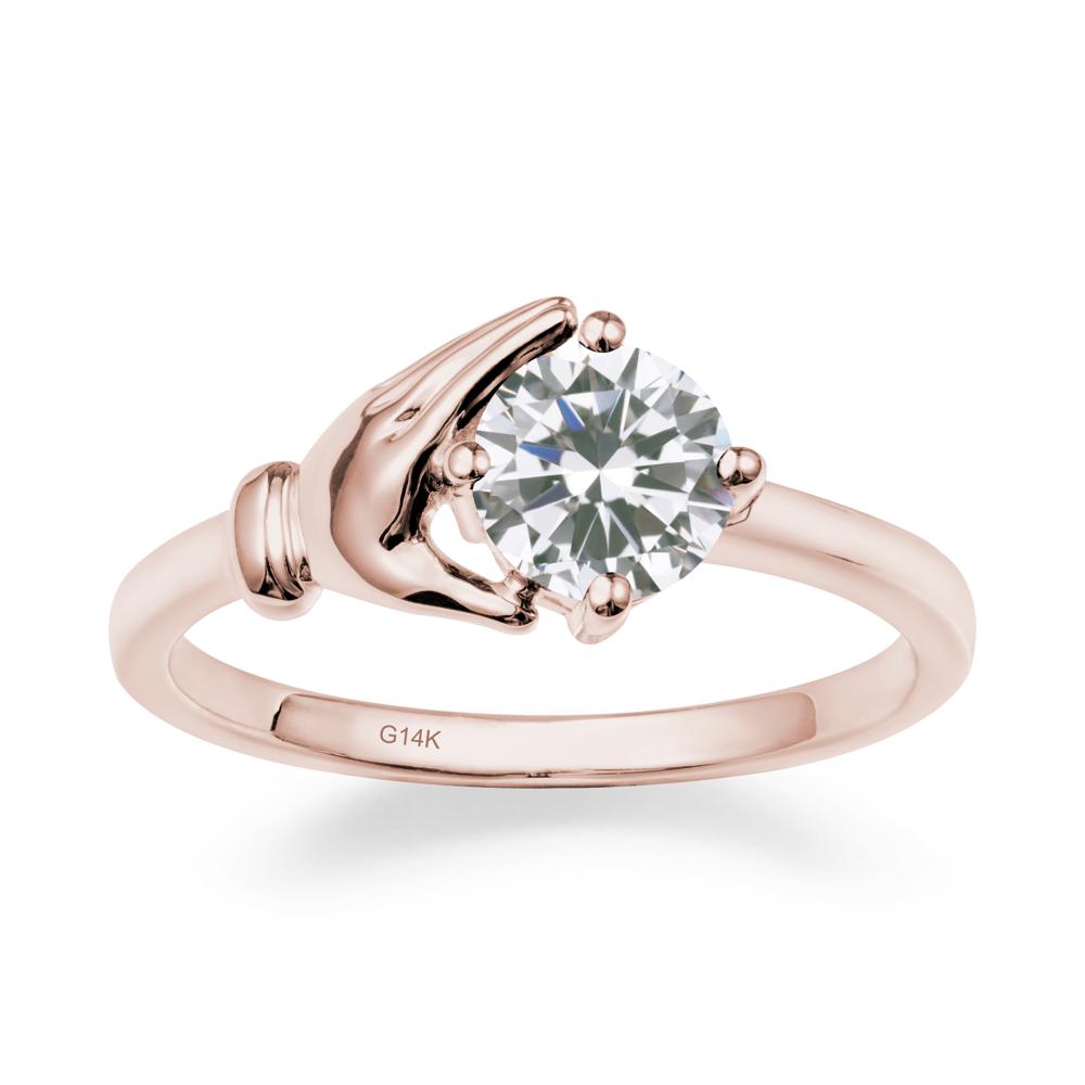 Cupping Hand Round Cubic Zirconia Ring - LUO Jewelry #metal_14k rose gold
