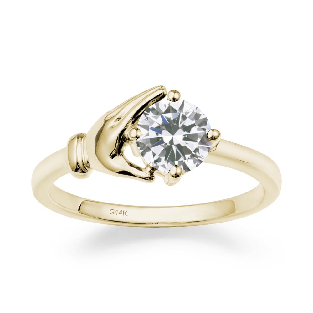 Cupping Hand Round Cubic Zirconia Ring - LUO Jewelry #metal_14k yellow gold