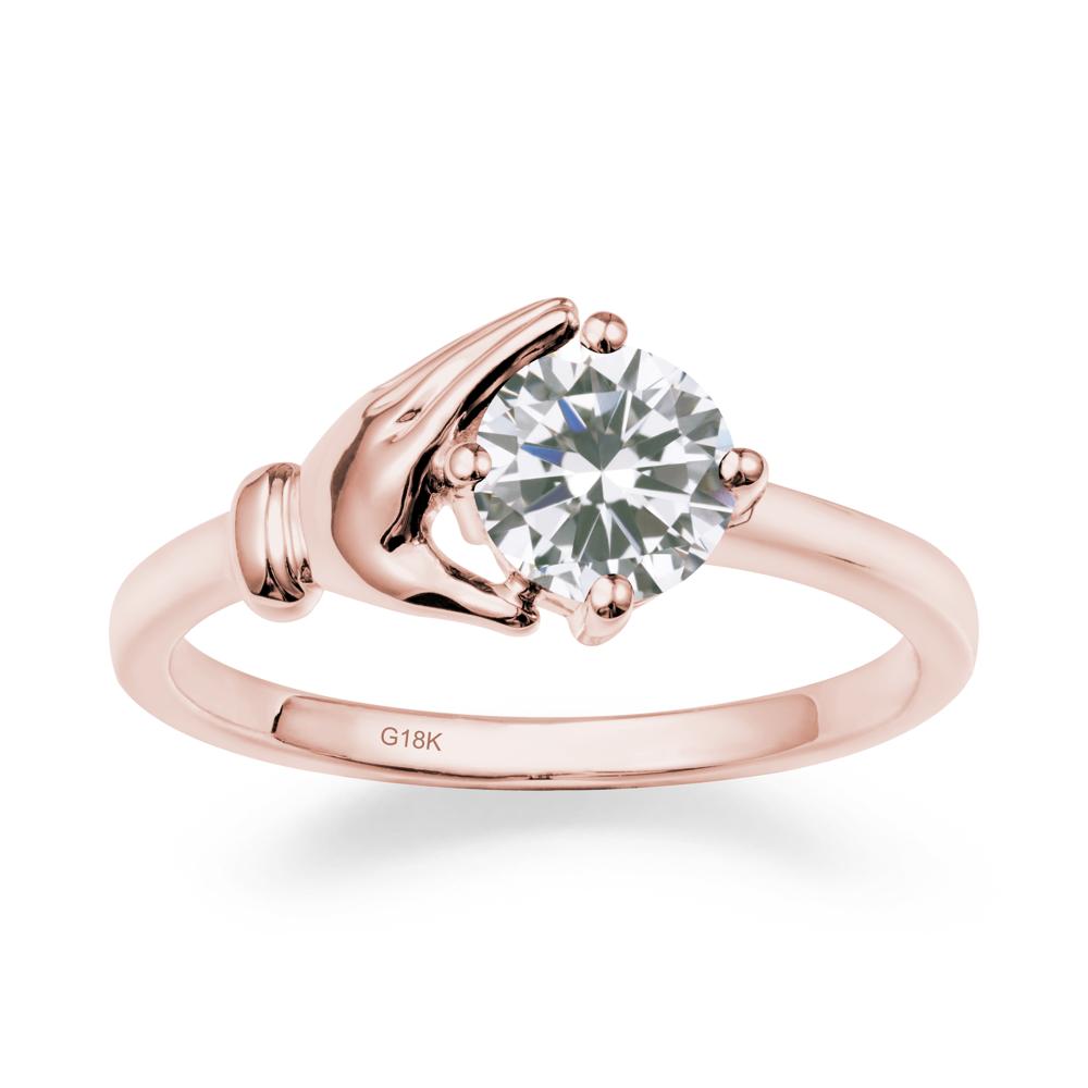 Cupping Hand Round Cubic Zirconia Ring - LUO Jewelry #metal_18k rose gold