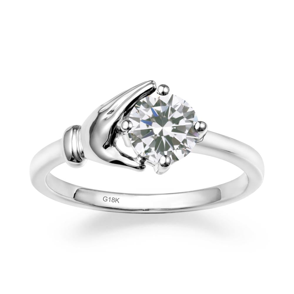 Cupping Hand Round Cubic Zirconia Ring - LUO Jewelry #metal_18k white gold