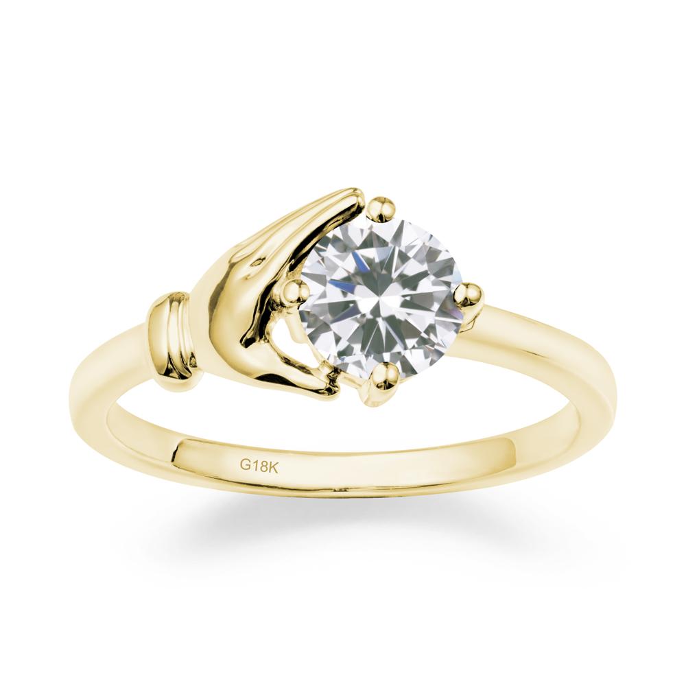 Cupping Hand Round Cubic Zirconia Ring - LUO Jewelry #metal_18k yellow gold