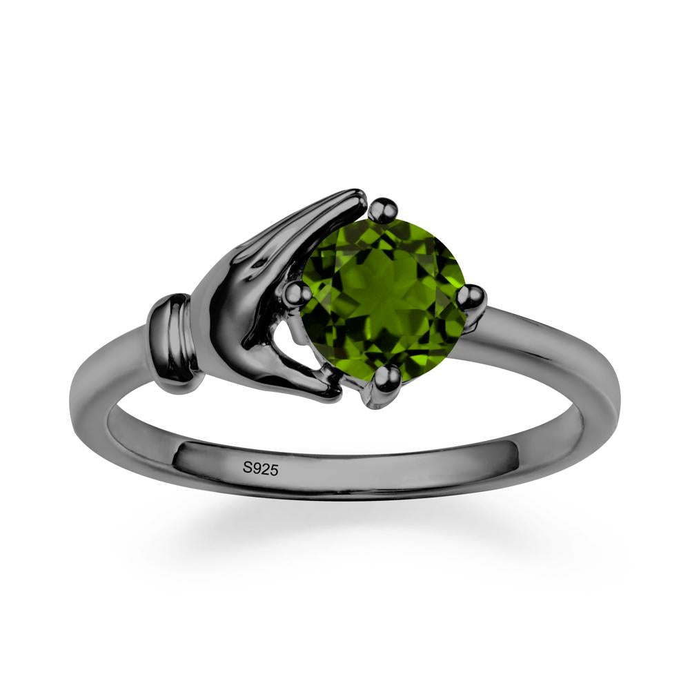 Diopside Cupping Hand Ring In 14K Gold - LUO Jewelry #metal_black finish sterling silver