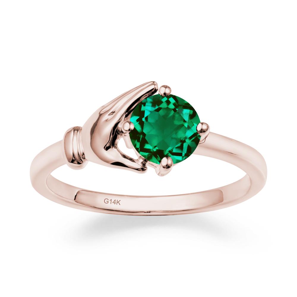Cupping Hand Round Emerald Ring - LUO Jewelry #metal_14k rose gold