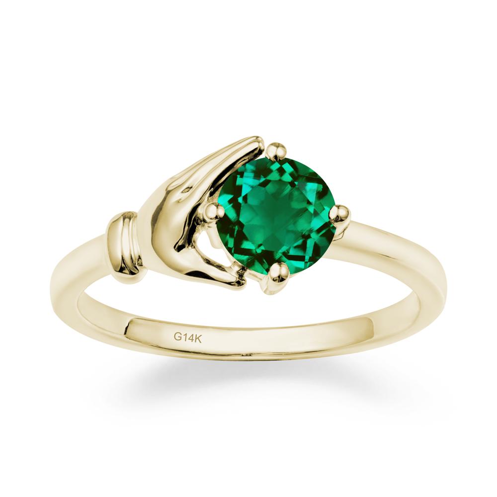 Cupping Hand Round Emerald Ring - LUO Jewelry #metal_14k yellow gold