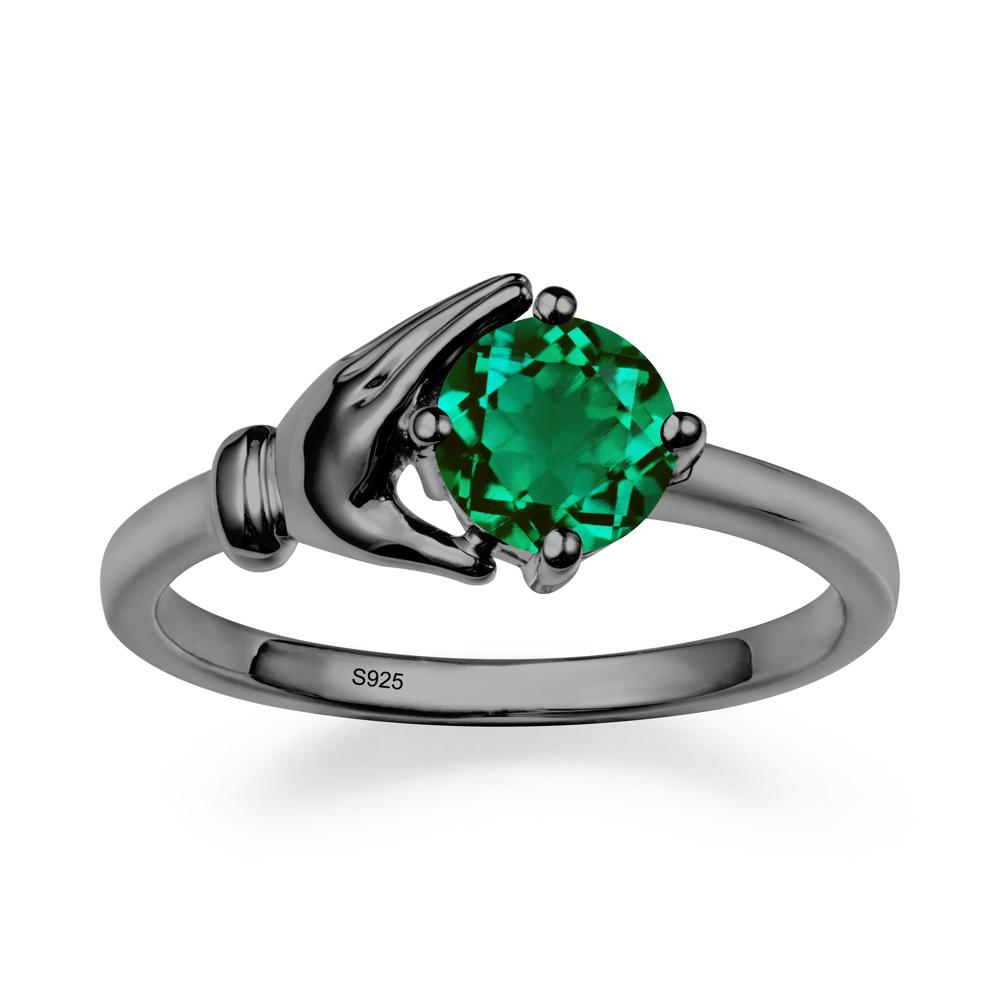 Cupping Hand Round Emerald Ring - LUO Jewelry #metal_black finish sterling silver