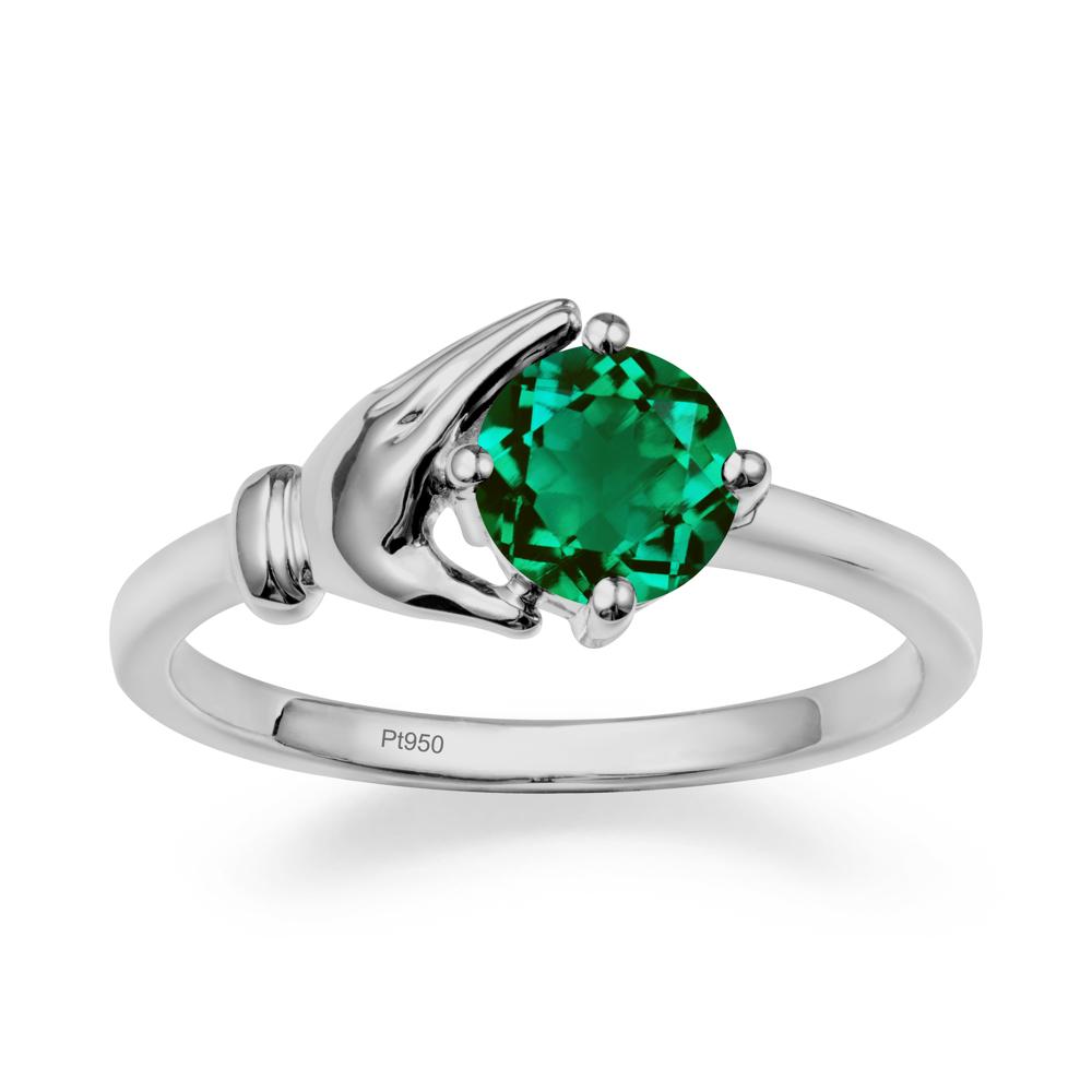 Cupping Hand Round Emerald Ring - LUO Jewelry #metal_platinum