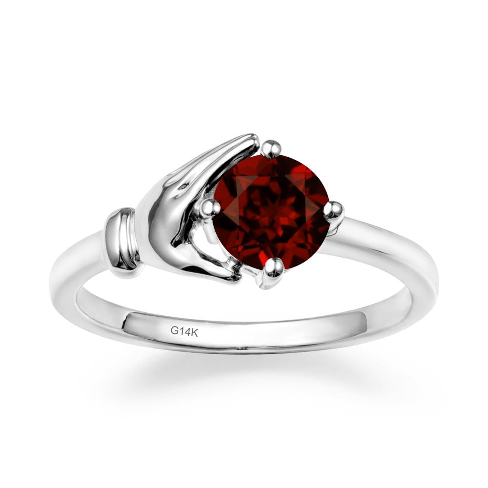 Garnet Hand Shaped Ring - LUO Jewelry #metal_14k white gold