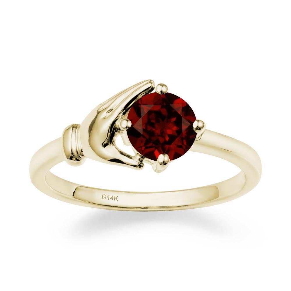 Garnet Hand Shaped Ring - LUO Jewelry #metal_14k yellow gold