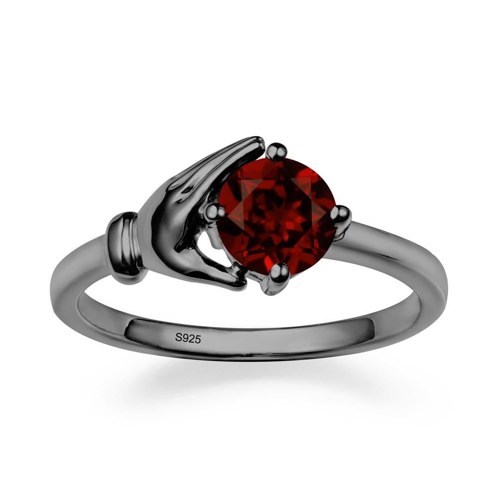 Garnet Hand Shaped Ring - LUO Jewelry #metal_black finish sterling silver
