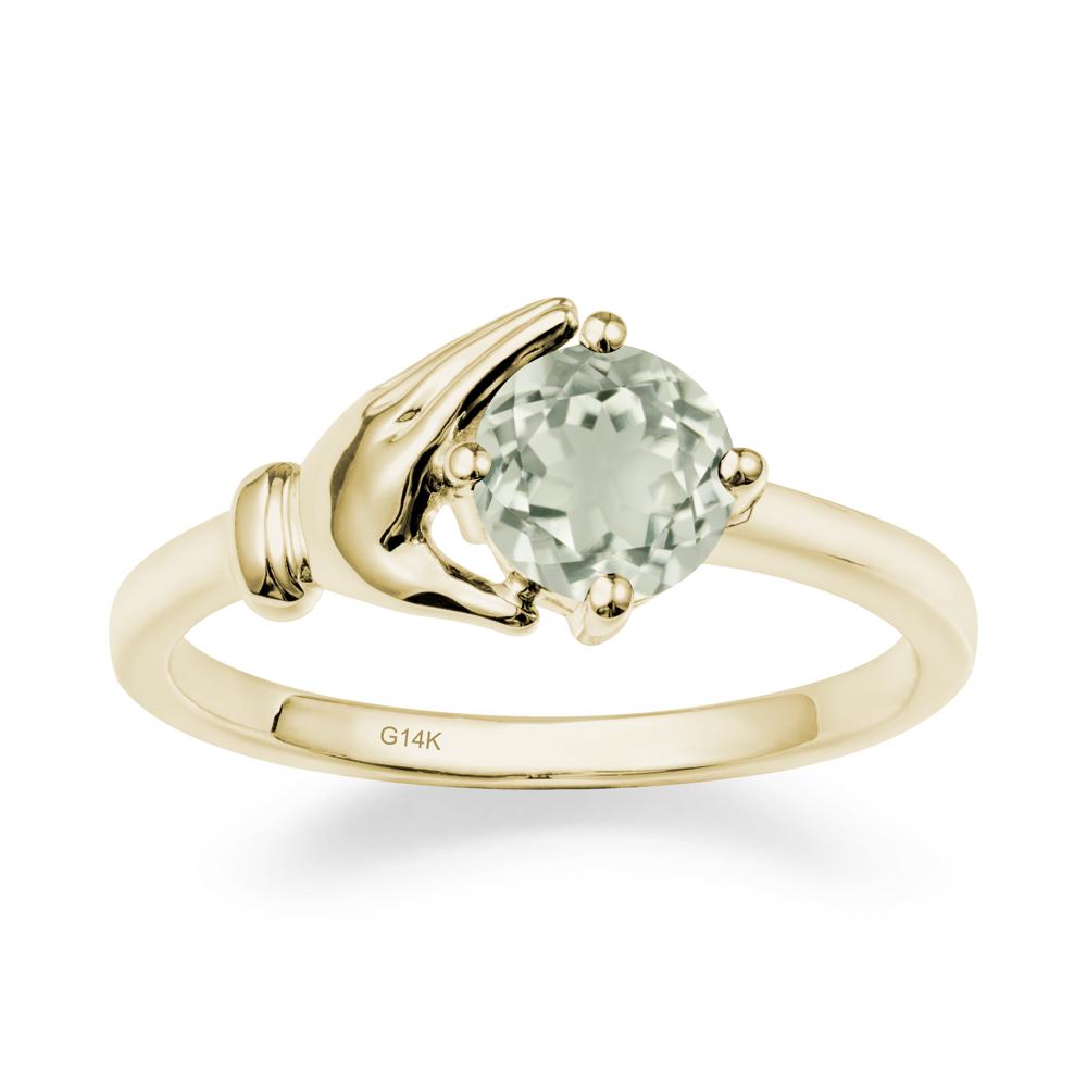 Green Amethyst Cupping Hand Ring In 14K Gold - LUO Jewelry #metal_14k yellow gold