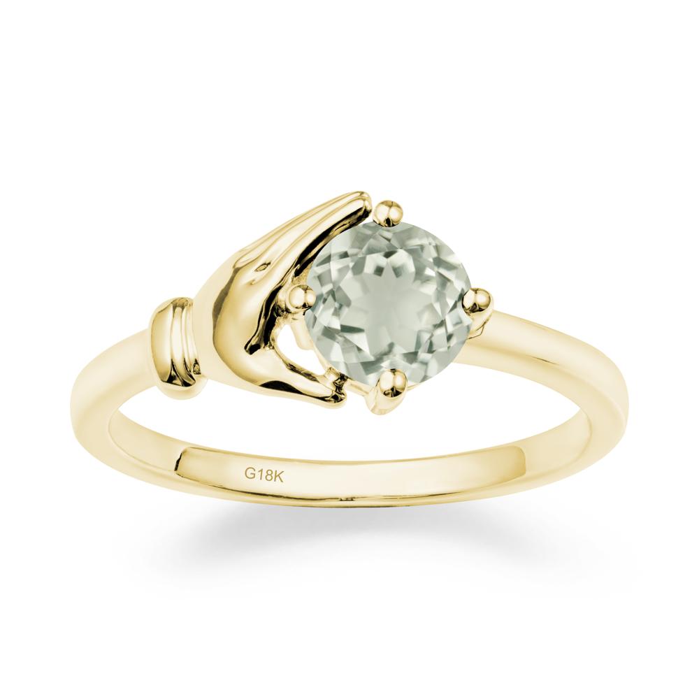 Green Amethyst Cupping Hand Ring In 14K Gold - LUO Jewelry #metal_18k yellow gold