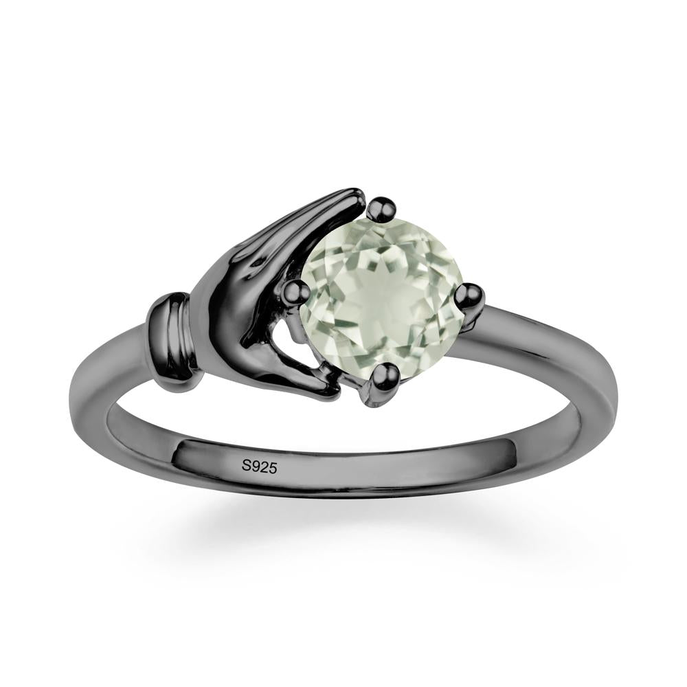 Green Amethyst Cupping Hand Ring In 14K Gold - LUO Jewelry #metal_black finish sterling silver