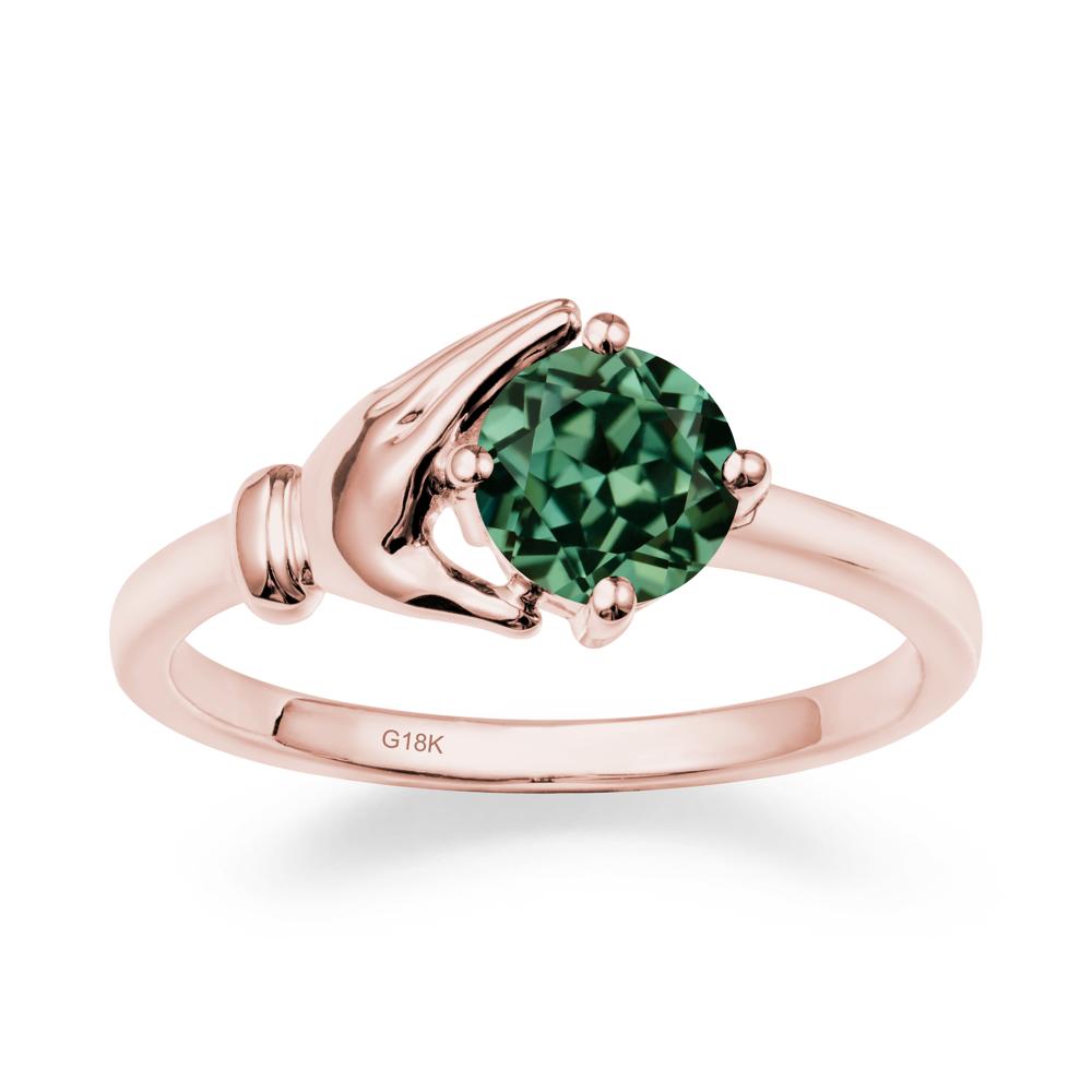 Cupping Hand Round Green Sapphire Ring - LUO Jewelry #metal_18k rose gold