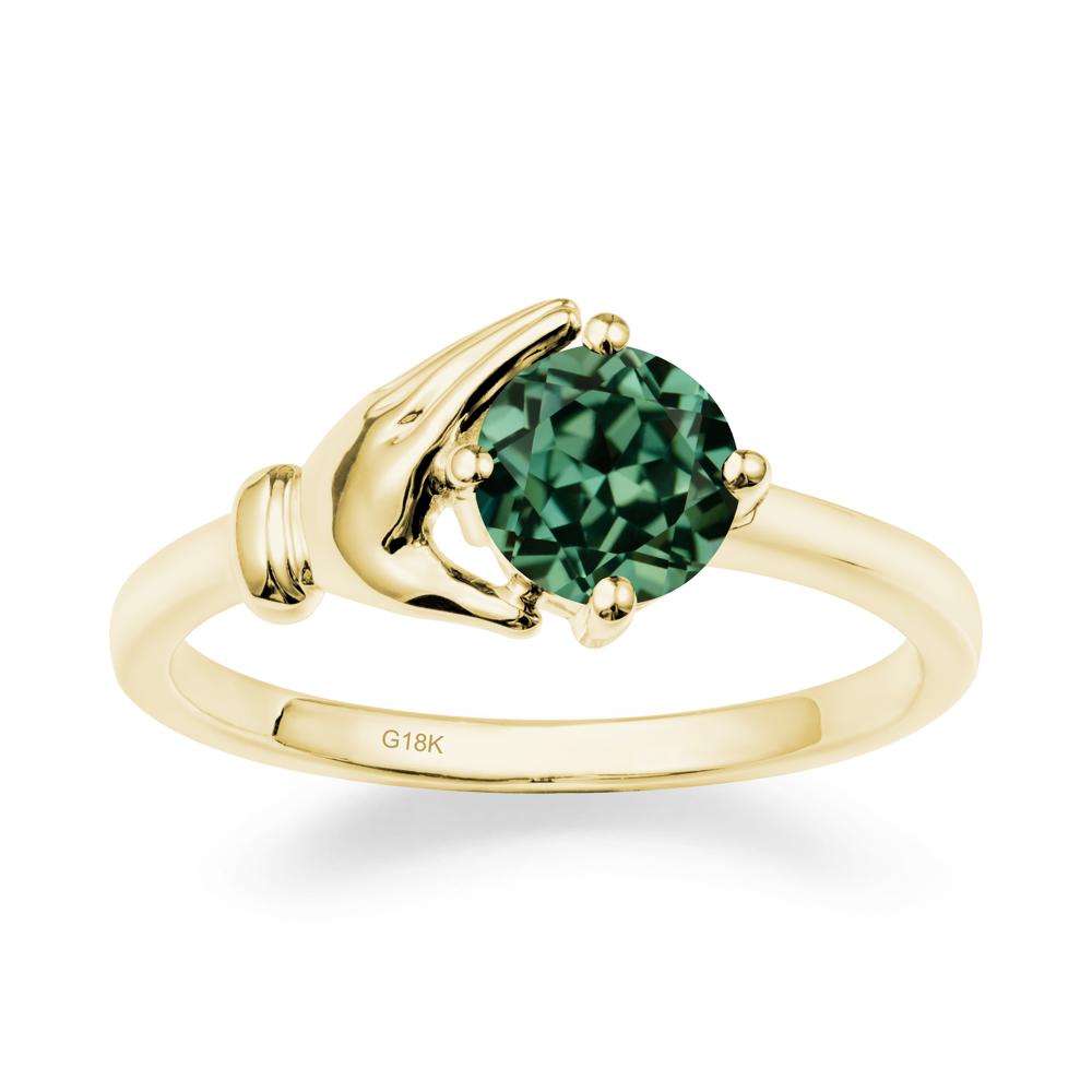 Cupping Hand Round Green Sapphire Ring - LUO Jewelry #metal_18k yellow gold