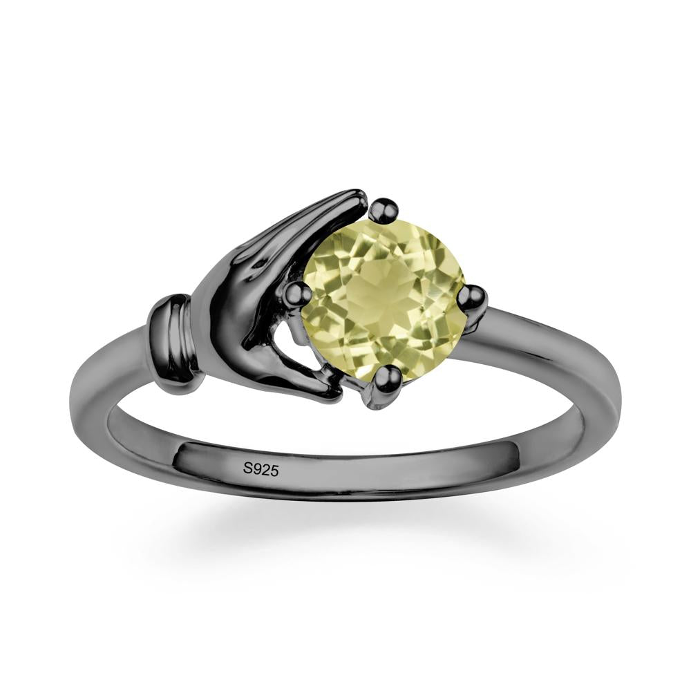 Lemon Quartz Hand Shaped Ring - LUO Jewelry #metal_black finish sterling silver