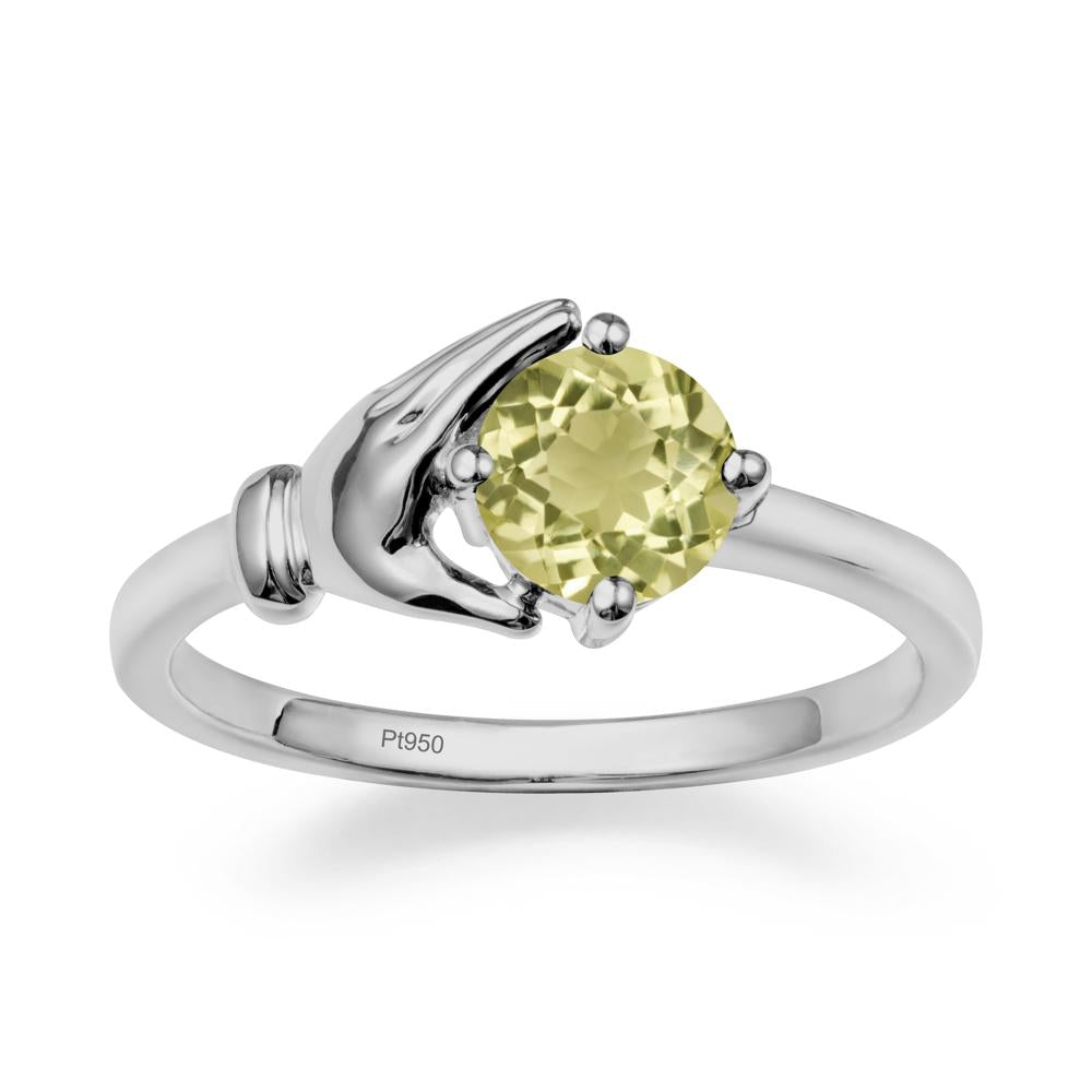 Lemon Quartz Hand Shaped Ring - LUO Jewelry #metal_platinum