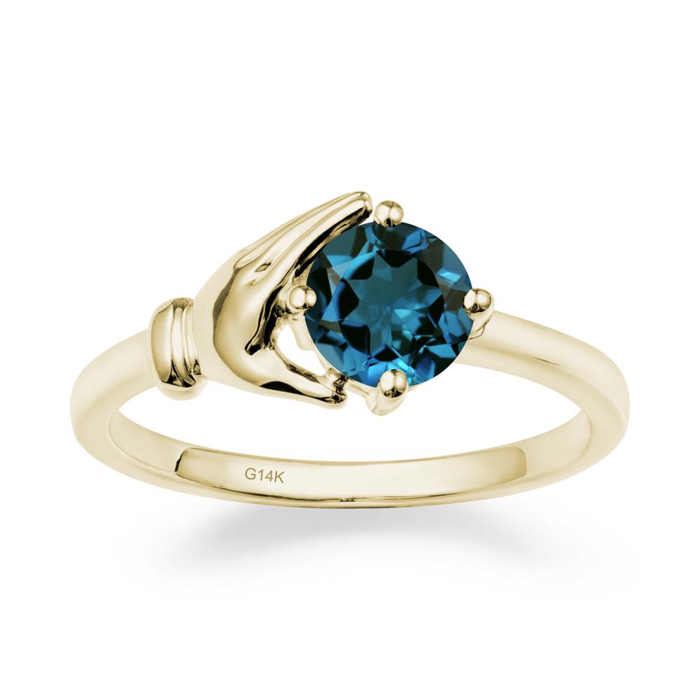 London Blue Topaz Cupping Hand Ring In 14K Gold - LUO Jewelry #metal_14k yellow gold