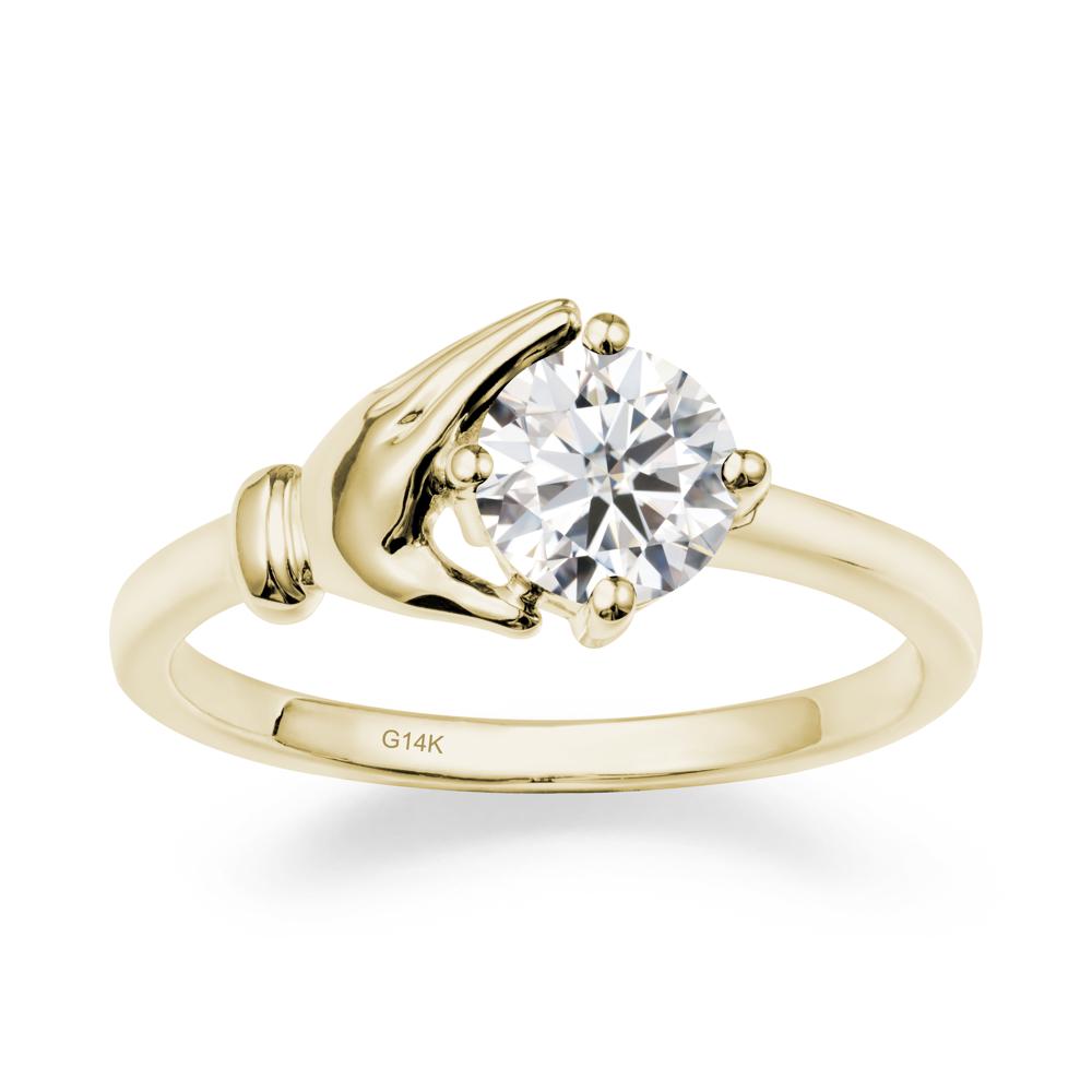Cupping Hand Round Moissanite Ring - LUO Jewelry #metal_14k yellow gold