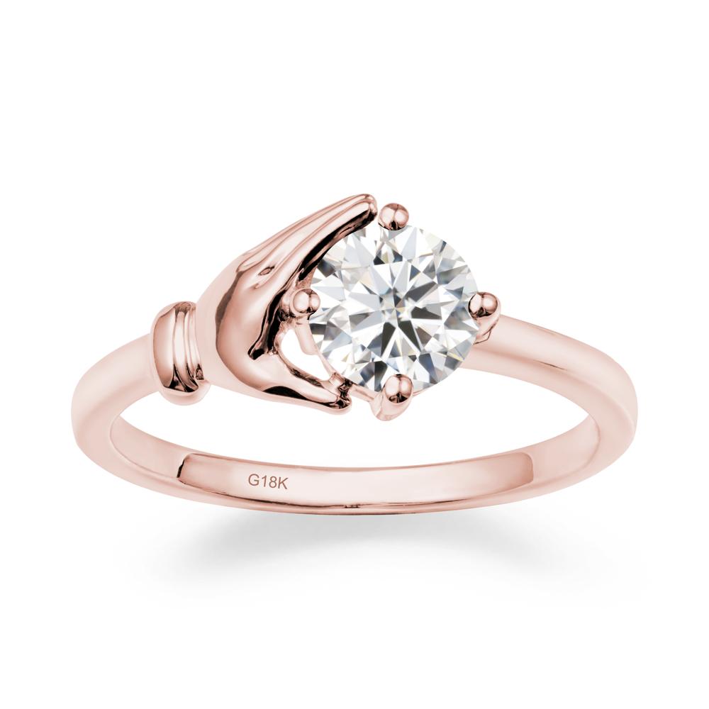 Cupping Hand Round Moissanite Ring - LUO Jewelry #metal_18k rose gold
