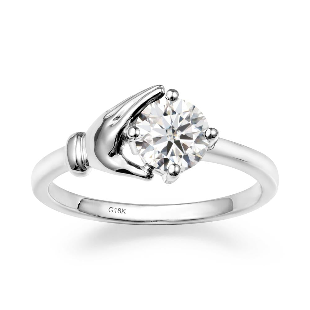 Cupping Hand Round Moissanite Ring - LUO Jewelry #metal_18k white gold