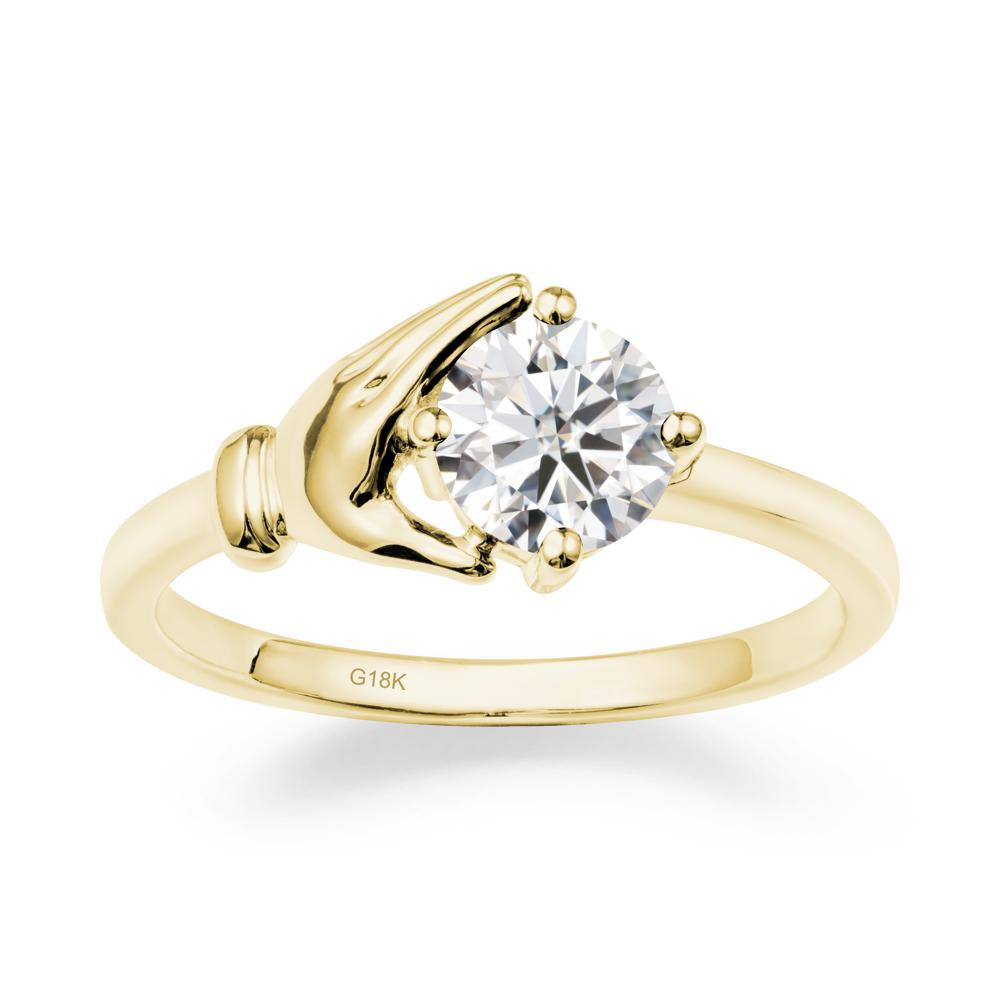 Cupping Hand Round Moissanite Ring - LUO Jewelry #metal_18k yellow gold