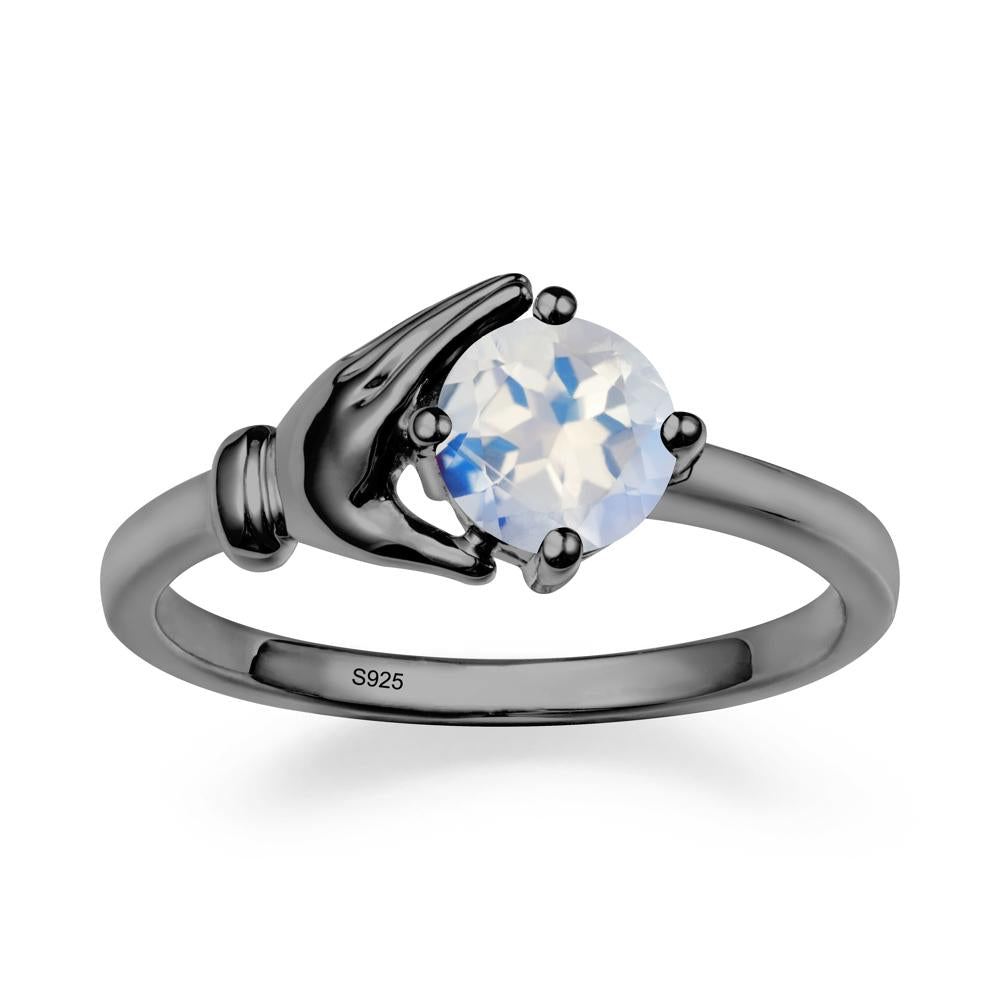Moonstone Hand Shaped Ring - LUO Jewelry #metal_black finish sterling silver