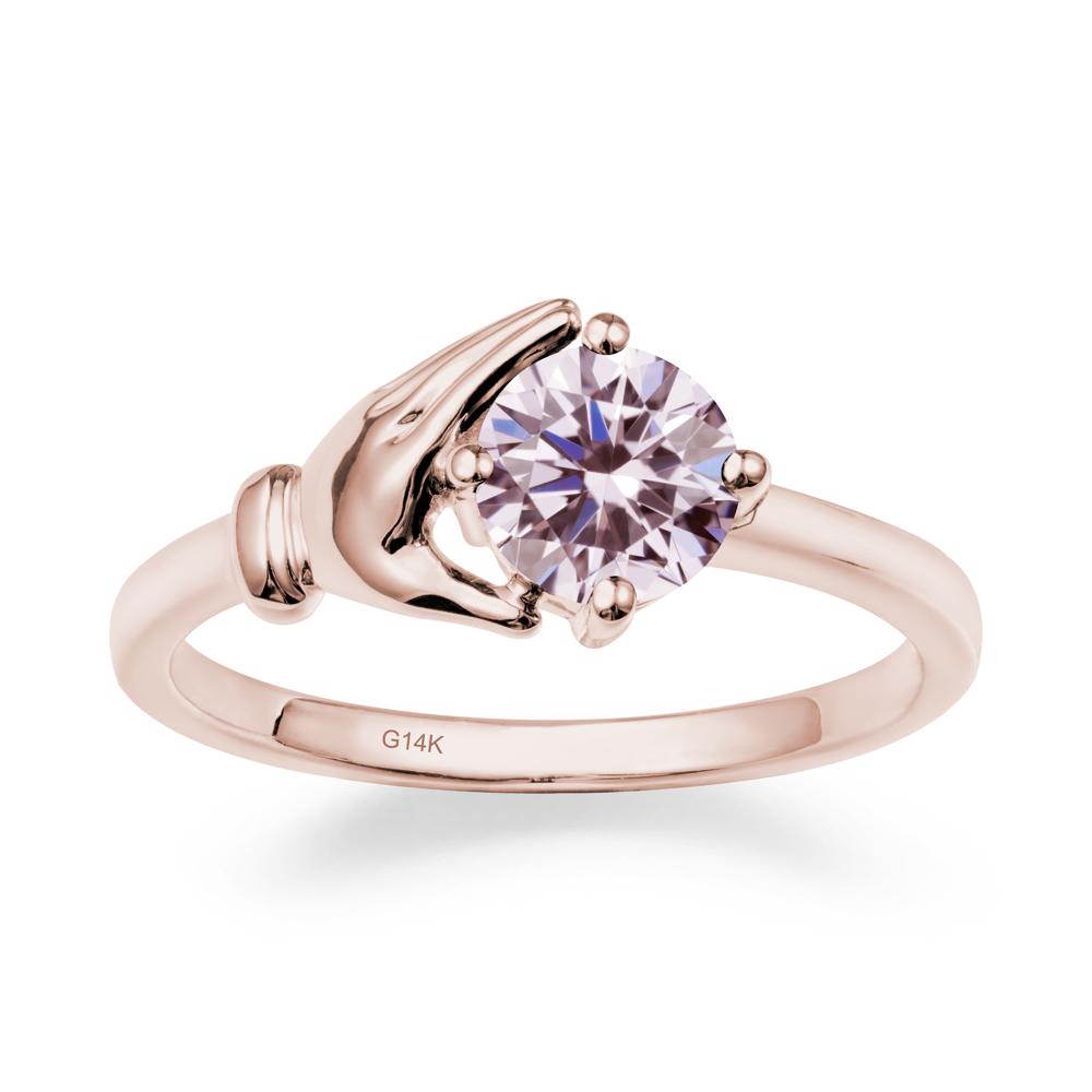Pink Cubic Zirconia Hand Shaped Ring - LUO Jewelry #metal_14k rose gold