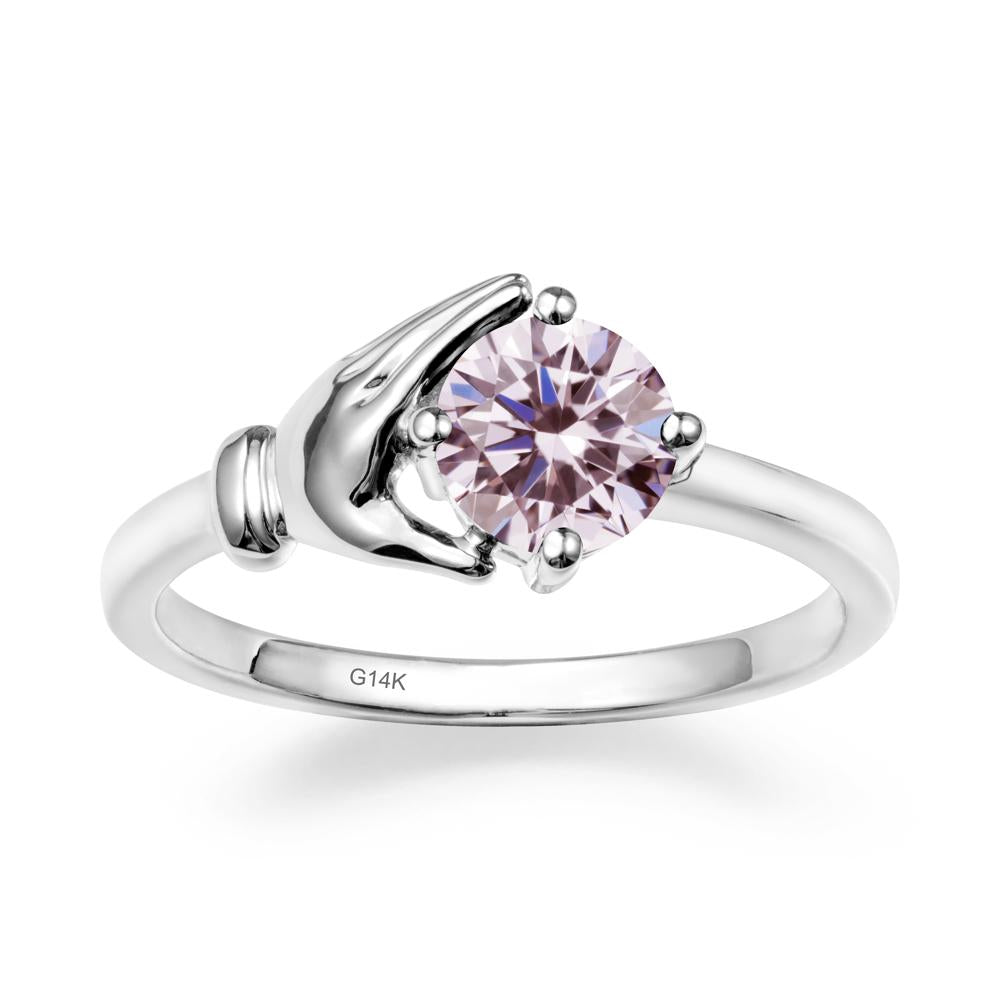 Pink Cubic Zirconia Hand Shaped Ring - LUO Jewelry #metal_14k white gold