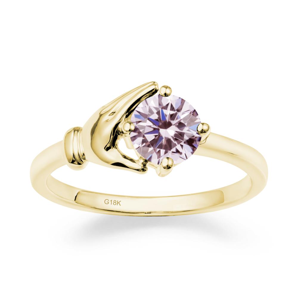 Pink Cubic Zirconia Hand Shaped Ring - LUO Jewelry #metal_18k yellow gold