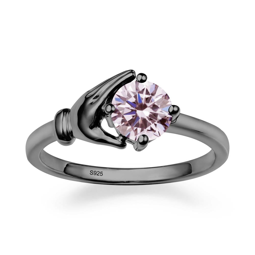 Pink Cubic Zirconia Hand Shaped Ring - LUO Jewelry #metal_black finish sterling silver