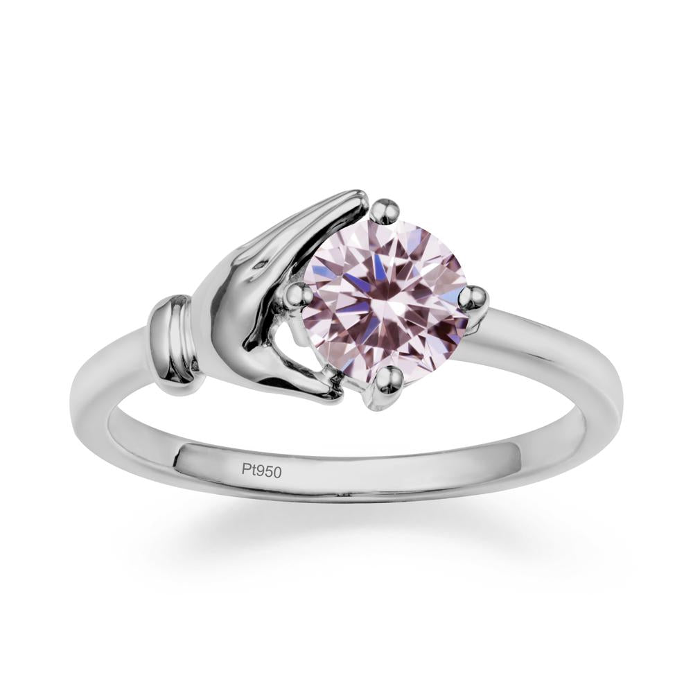 Pink Cubic Zirconia Hand Shaped Ring - LUO Jewelry #metal_platinum