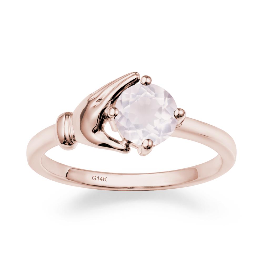 Cupping Hand Round Rose Quartz Ring - LUO Jewelry #metal_14k rose gold