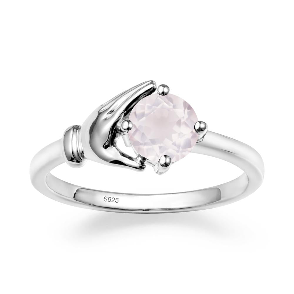 Cupping Hand Round Rose Quartz Ring - LUO Jewelry #metal_sterling silver