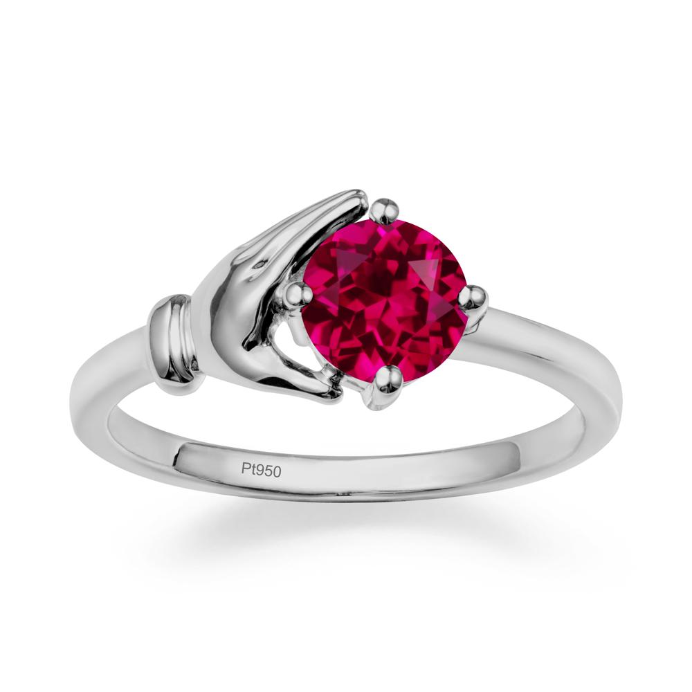 Ruby Cupping Hand Ring In 14K Gold - LUO Jewelry #metal_platinum