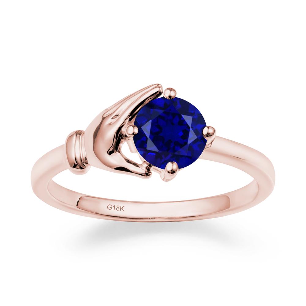 Cupping Hand Round Sapphire Ring - LUO Jewelry #metal_18k rose gold