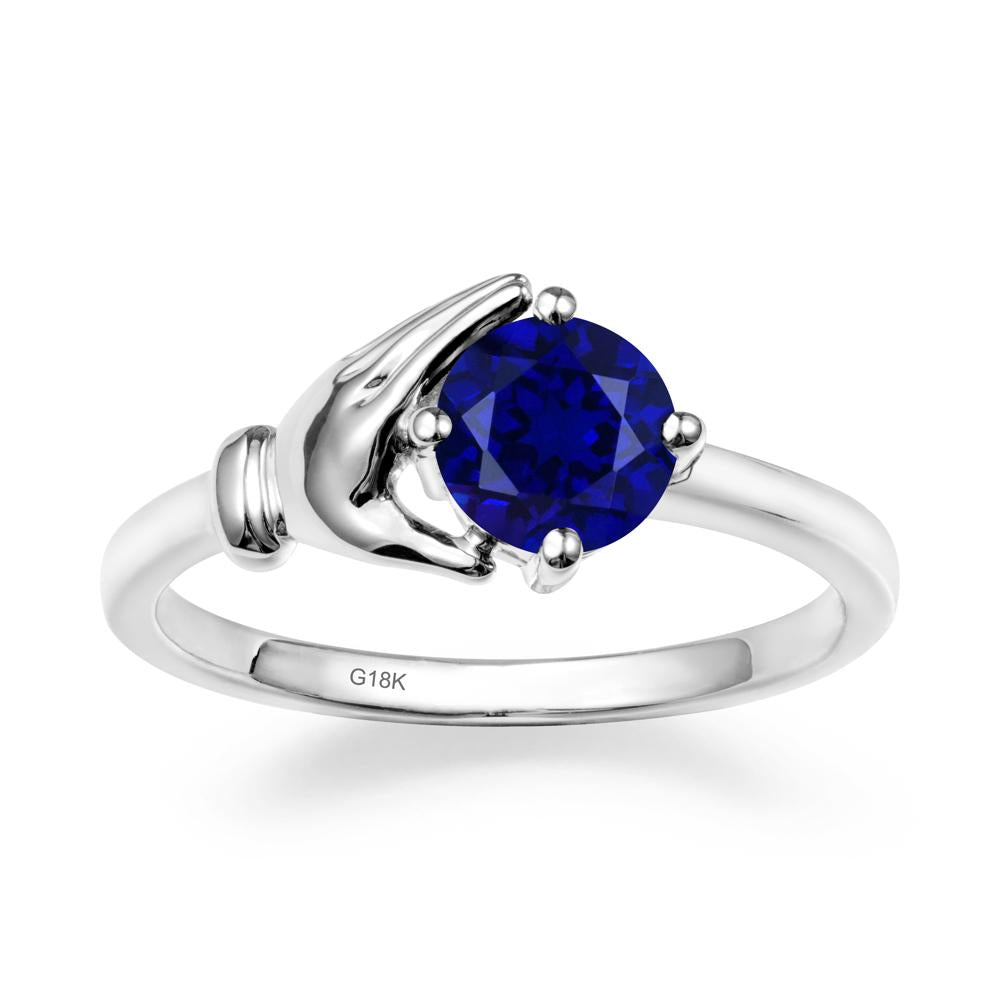 Cupping Hand Round Sapphire Ring - LUO Jewelry #metal_18k white gold