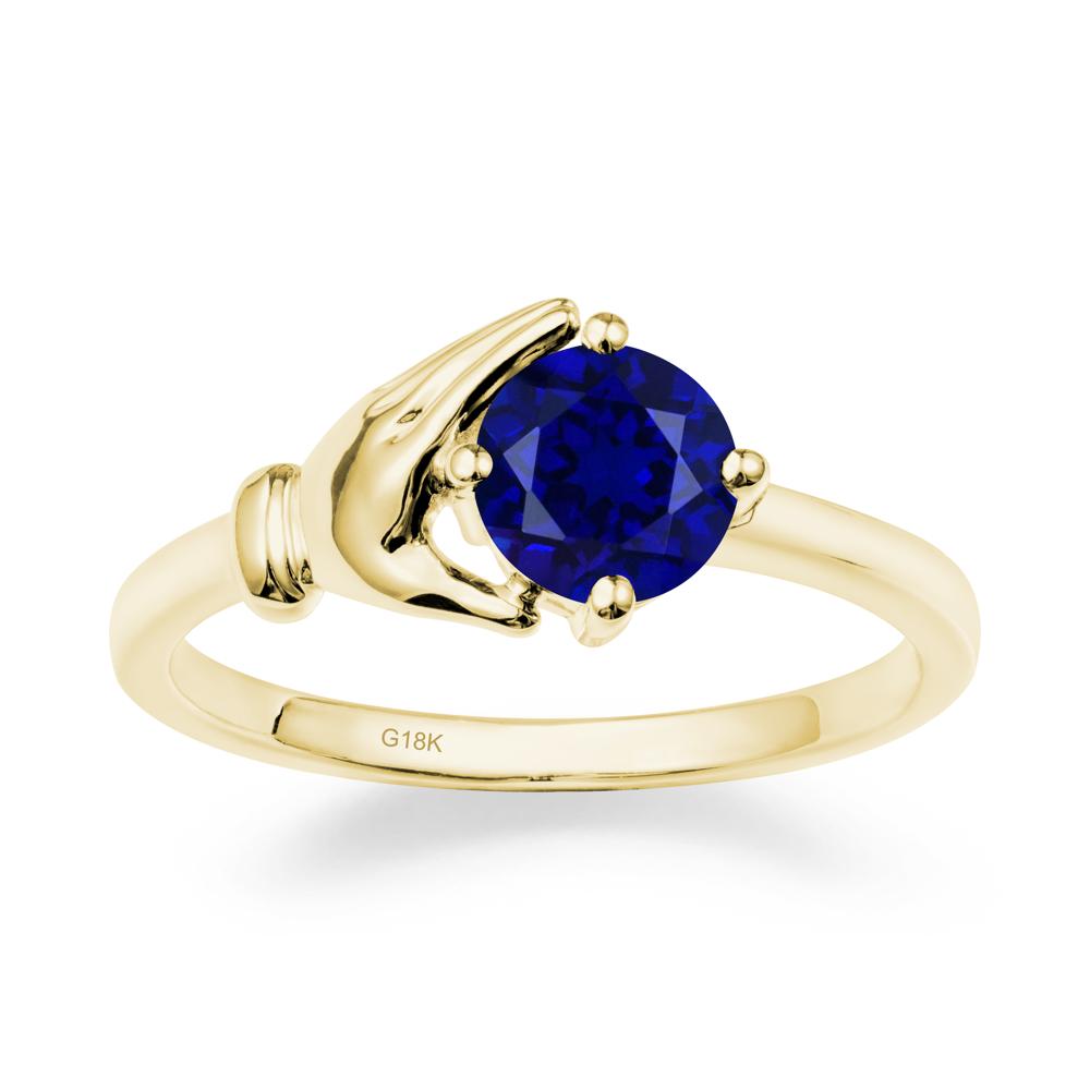 Cupping Hand Round Sapphire Ring - LUO Jewelry #metal_18k yellow gold