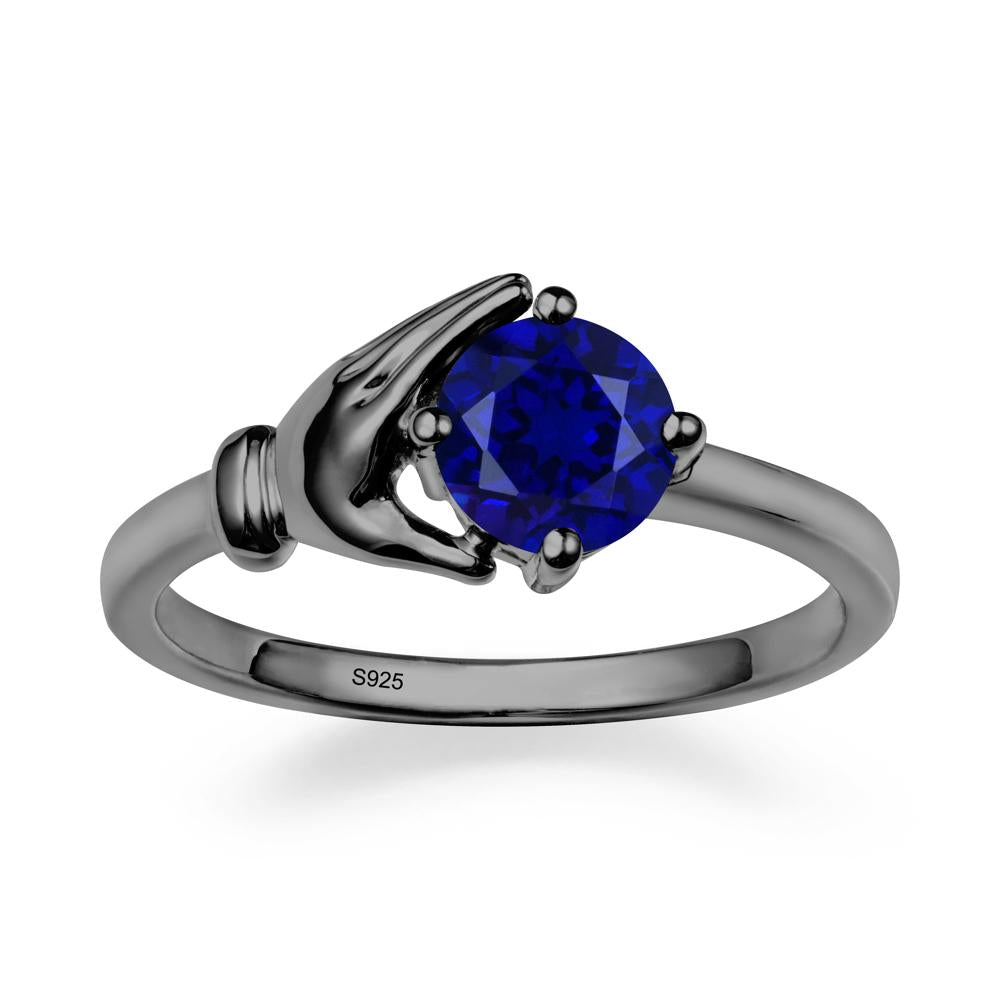 Cupping Hand Round Sapphire Ring - LUO Jewelry #metal_black finish sterling silver