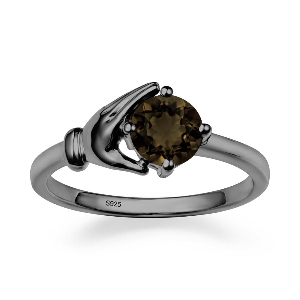 Smoky Quartz Hand Shaped Ring - LUO Jewelry #metal_black finish sterling silver