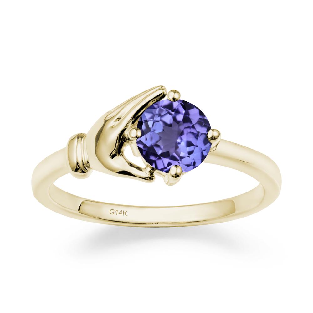Cupping Hand Round Tanzanite Ring - LUO Jewelry #metal_14k yellow gold