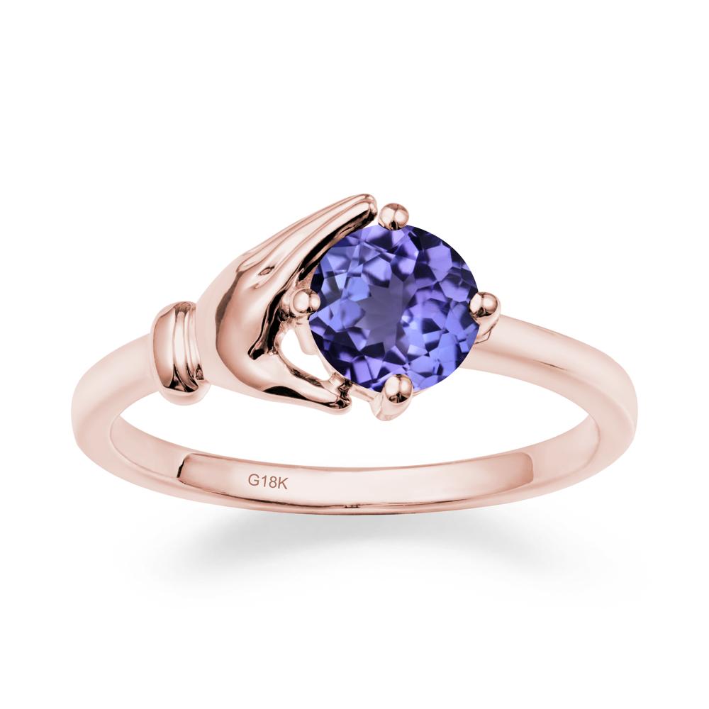 Cupping Hand Round Tanzanite Ring - LUO Jewelry #metal_18k rose gold