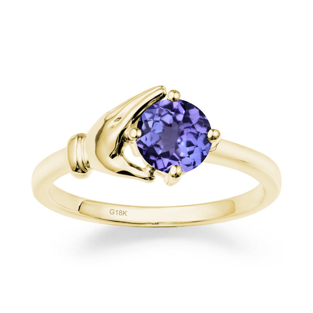 Cupping Hand Round Tanzanite Ring - LUO Jewelry #metal_18k yellow gold