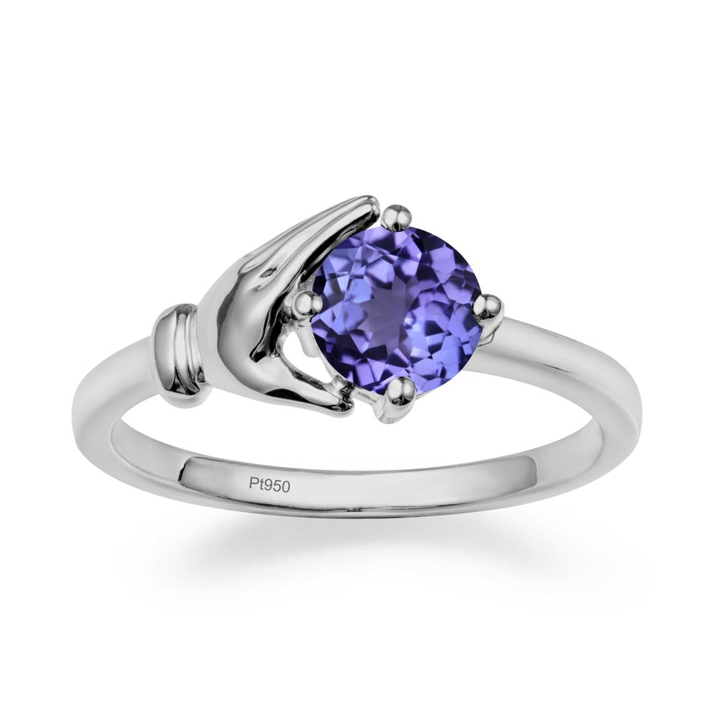 Cupping Hand Round Tanzanite Ring - LUO Jewelry #metal_platinum