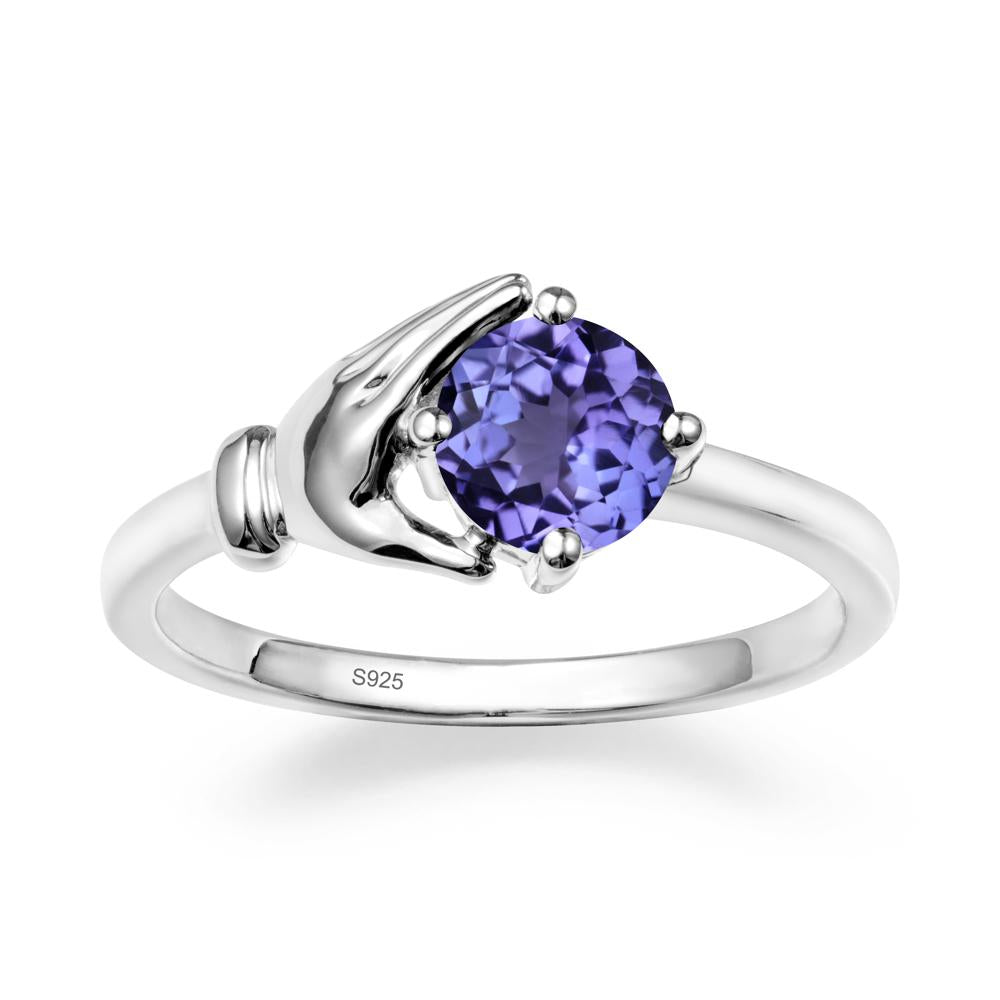 Cupping Hand Round Tanzanite Ring - LUO Jewelry #metal_sterling silver